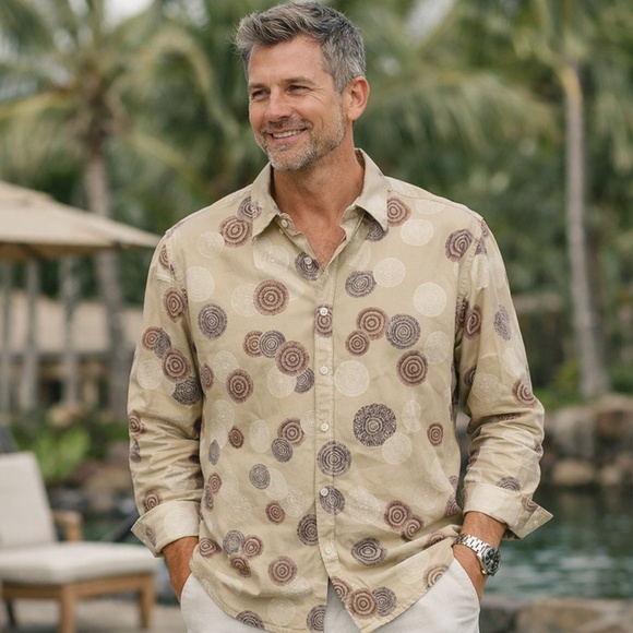 Tori Richard Other - Tori Richard Beige Cotton Geo Print Button Down Shirt Resort 2XL
